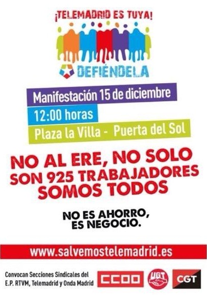 Cartel manifestacion Telemadrid 15 diciembre